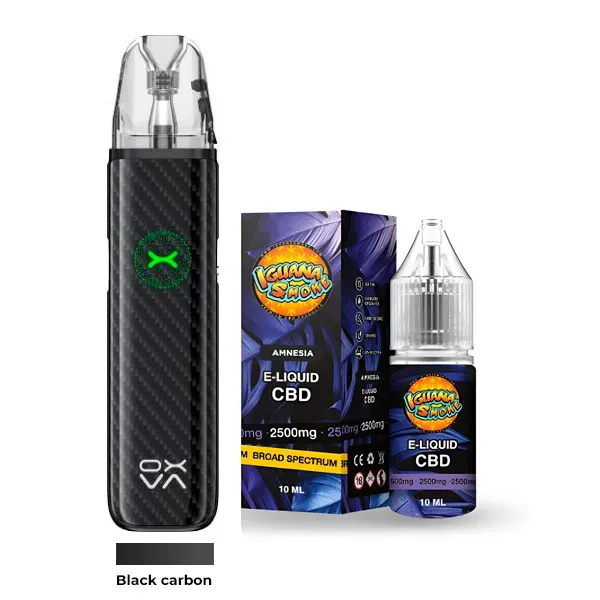 Pack Vaper Oxva + Líquido CBD Broad Spectrum 2500 MG Iguana Smoke black carbon fiber