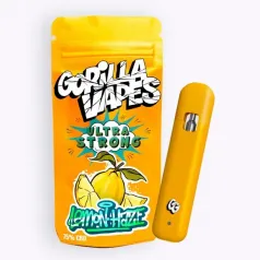 Dispositivo de vaporización Gorilla Vapes sabor Lemon Haze con 75 % de CBD y resistencia de alto ohmiaje.