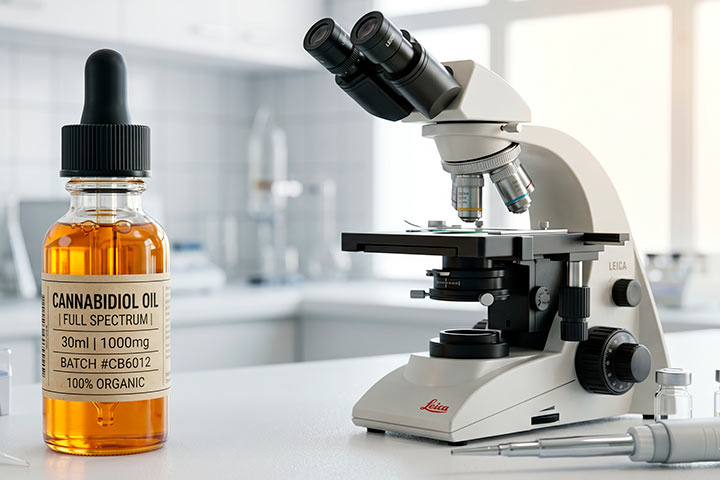 Aceite CBD mirado bajo el microscopio