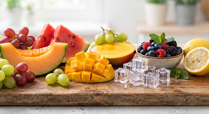 Selección de frutas que representan sabores de CBD